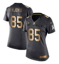 Nike Browns #85 David Njoku Black Womens Stitched NFL Limited Gold Salute to Service Jersey