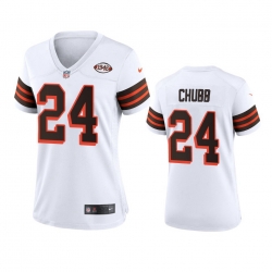 Women Cleveland Browns 24 Nick Chubb Nike 1946 Collection Alternate Game Limited NFL Jersey   White