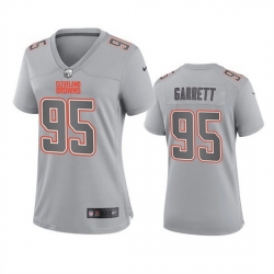 Women Cleveland Browns 95 Myles Garrett Grey Atmosphere Fashion Stitched Game Jersey