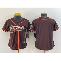 Women Cleveland Browns Blank Brown With Patch Cool Base Stitched Baseball Jersey
