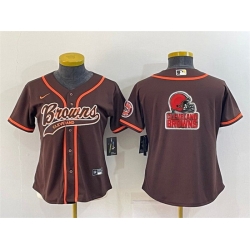 Women Cleveland Browns Brown Team Big Logo With Patch Cool Base Stitched Baseball Jersey
