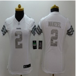 Women New Browns #2 Johnny Manziel White Stitched NFL Limited Platinum Jersey