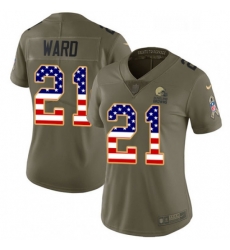 Womens Nike Cleveland Browns 21 Denzel Ward Limited Olive USA Flag 2017 Salute to Service NFL Jersey