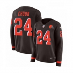 Womens Nike Cleveland Browns 24 Nick Chubb Limited Brown Therma Long Sleeve NFL Jersey