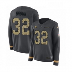 Womens Nike Cleveland Browns 32 Jim Brown Limited Black Salute to Service Therma Long Sleeve NFL Jersey