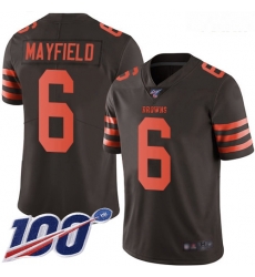 Browns #6 Baker Mayfield Brown Youth Stitched Football Limited Rush 100th Season Jersey