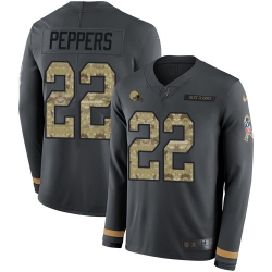 Nike Browns #22 Jabrill Peppers Anthracite Salute to Service Youth Long Sleeve Jersey