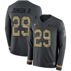 Nike Browns #29 Duke Johnson Jr Anthracite Salute to Service Youth Long Sleeve Jersey