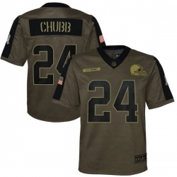 Youth Cleveland Browns Nick Chubb Nike Olive 2021 Salute To Service Game Jersey