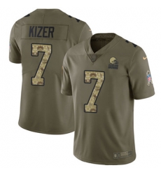 Youth Nike Browns #7 DeShone Kizer Olive Camo Stitched NFL Limited 2017 Salute to Service Jersey