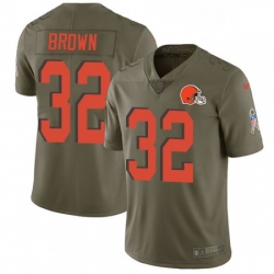 Youth Nike Cleveland Browns 32 Jim Brown Limited Olive 2017 Salute to Service NFL Jersey
