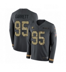 Youth Nike Cleveland Browns 95 Myles Garrett Limited Black Salute to Service Therma Long Sleeve NFL Jersey