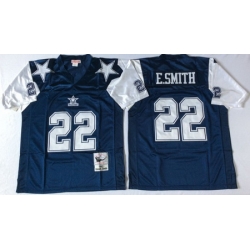 Cowboys 22 E Smith Blue Throwback Jersey