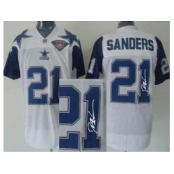 Dallas Cowboys 21 Deion Sanders White 75TH Patch Throwback M&N Signed NFL Jerseys