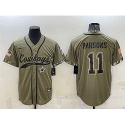Men Dallas Cowboys 11 Micah Parsons 2022 Olive Salute To Service Cool Base Stitched Baseball Jersey