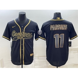 Men Dallas Cowboys 11 Micah Parsons Black Gold With Patch Cool Base Stitched Baseball Jersey