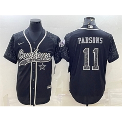 Men Dallas Cowboys 11 Micah Parsons Black Reflective With Patch Cool Base Stitched Baseball Jersey