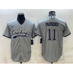 Men Dallas Cowboys 11 Micah Parsons Grey With Patch Cool Base Stitched Baseball Jersey
