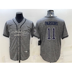 Men Dallas Cowboys 11 Micah Parsons Grey With Patch Cool Base Stitched Baseball JerseyS