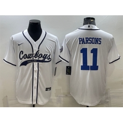 Men Dallas Cowboys 11 Micah Parsons White With Patch Cool Base Stitched Baseball Jersey
