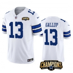 Men Dallas Cowboys 13 Michael Gallup White 2023 F U S E  NFC East Champions Patch Stitched Football Jersey