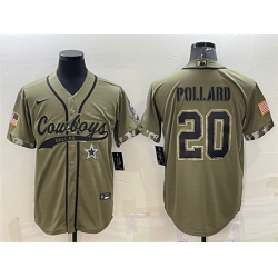 Men Dallas Cowboys 20 Tony Pollard 2022 Olive Salute To Service Cool Base Stitched Baseball Jersey
