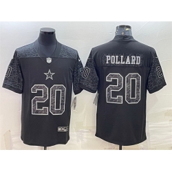 Men Dallas Cowboys 20 Tony Pollard Black Reflective Limited Stitched Football Jersey