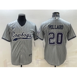 Men Dallas Cowboys 20 Tony Pollard Gray With Patch Cool Base Stitched Baseball Jersey