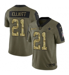 Men Dallas Cowboys 21 Ezekiel Elliott 2021 Salute To Service Olive Camo Limited Stitched Jersey