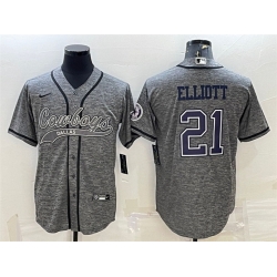 Men Dallas Cowboys 21 Ezekiel Elliott Grey With Patch Cool Base Stitched Baseball JerseyS