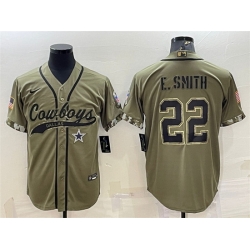 Men Dallas Cowboys 22 Emmitt Smith 2022 Olive Salute To Service Cool Base Stitched Baseball Jersey