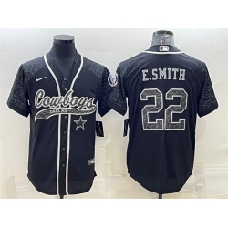 Men Dallas Cowboys 22 Emmitt Smith Black Reflective With Patch Cool Base Stitched Baseball Jersey