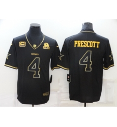 Men Dallas Cowboys 4 Dak Prescott Black Golden With C Patch Edition Limited Stitched Jersey