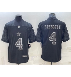 Men Dallas Cowboys 4 Dak Prescott Black Reflective Limited Stitched Football Jersey