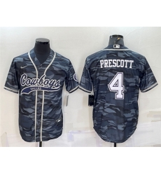 Men Dallas Cowboys 4 Dak Prescott Grey Camo With Patch Cool Base Stitched Baseball Jersey