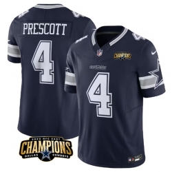 Men Dallas Cowboys 4 Dak Prescott Navy 2023 F U S E  NFC East Champions Patch Stitched Football Jersey