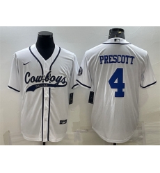 Men Dallas Cowboys 4 Dak Prescott White With Patch Cool Base Stitched Baseball Jersey