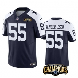 Men Dallas Cowboys 55 Leighton Vander Esch Navy White 2023 F U S E  NFC East Champions Patch Stitched Football Jersey