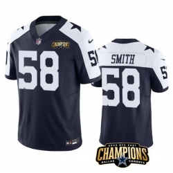 Men Dallas Cowboys 58 Mazi Smith Navy White 2023 F U S E  NFC East Champions Patch Stitched Football Jersey