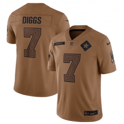 Men Dallas Cowboys 7 Trevon Diggs 2023 Brown Salute To Service Limited Stitched Football Jersey