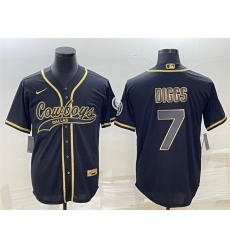 Men Dallas Cowboys 7 Trevon Diggs Black Gold With Patch Cool Base Stitched Baseball Jersey