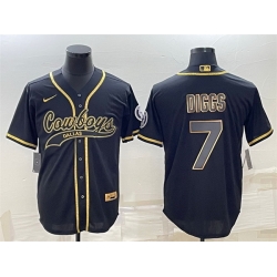 Men Dallas Cowboys 7 Trevon Diggs Black Gold With Patch Cool Base Stitched Baseball Jersey