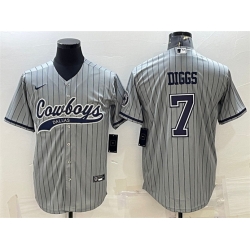 Men Dallas Cowboys 7 Trevon Diggs Grey With Patch Cool Base Stitched Baseball Jersey