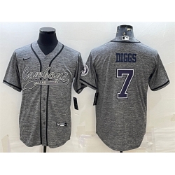 Men Dallas Cowboys 7 Trevon Diggs Grey With Patch Cool Base Stitched Baseball JerseyS