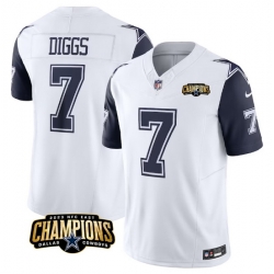 Men Dallas Cowboys 7 Trevon Diggs White Navy 2023 F U S E  NFC East Champions Patch Stitched Football Jersey