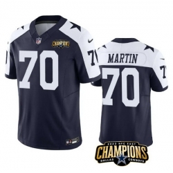 Men Dallas Cowboys 70 Zack Martin Navy White 2023 F U S E  NFC East Champions Patch Stitched Football Jersey