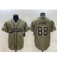 Men Dallas Cowboys 88 CeeDee Lamb 2022 Olive Salute To Service Cool Base Stitched Baseball Jersey