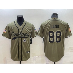 Men Dallas Cowboys 88 CeeDee Lamb 2022 Olive Salute To Service Cool Base Stitched Baseball Jersey