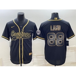 Men Dallas Cowboys 88 CeeDee Lamb Black Gold With Patch Cool Base Stitched Baseball Jersey