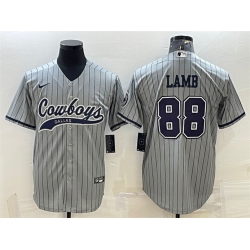 Men Dallas Cowboys 88 CeeDee Lamb Grey With Patch Cool Base Stitched Baseball Jersey